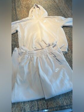 Nike Youth Beige Hoodie and joggers  with Embroidered Swoosh